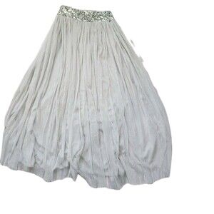 Maya Deluxe Sage Green Sequin Circle Maxi Skirt High Rise Lined Zip Sz 6 EUC